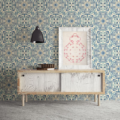 Florentine Blue Tile Wallpaper