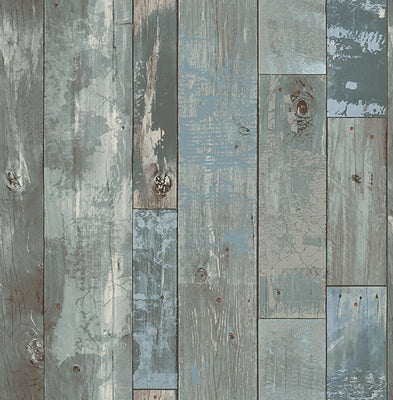 Deena Blue Distressed Wood Wallpaper