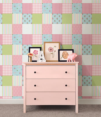 Patchwork Pink Patchwork Wallpaper