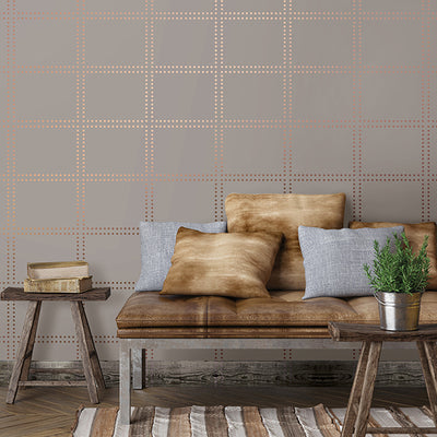 Gridlock Copper Geometric Wallpaper