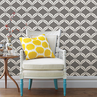 Petals Grey Ogee Wallpaper