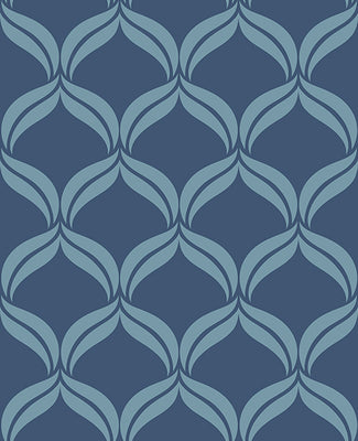 Petals Blue Ogee Wallpaper