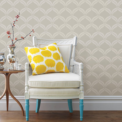 Petals Taupe Ogee Wallpaper