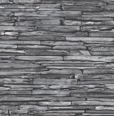 Stacked Slate Charcoal Industrial Wallpaper