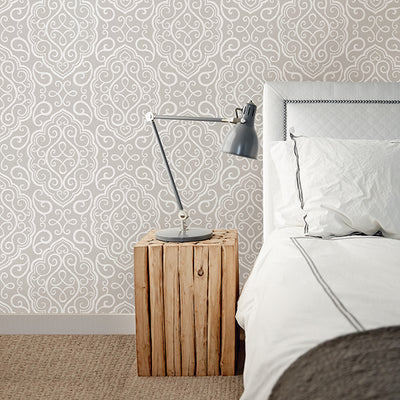 Heavenly Taupe Damask Wallpaper