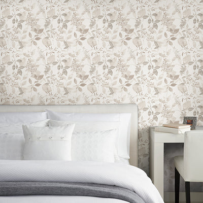 Gossamer Taupe Botanical Wallpaper