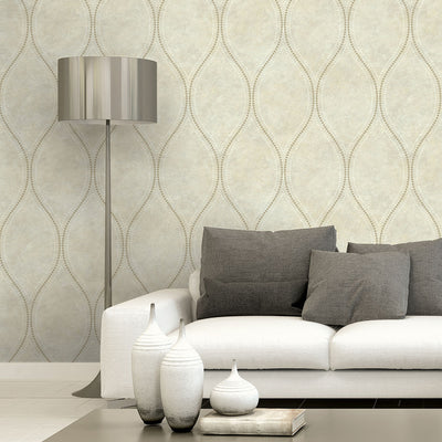 Eira Beige Marble Ogee Wallpaper