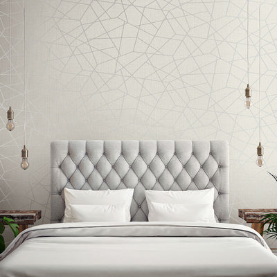 Heath Silver Geometric Linen Wallpaper