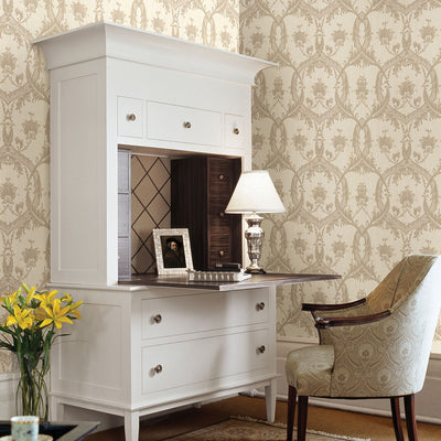 Vignole Beige Damask Wallpaper