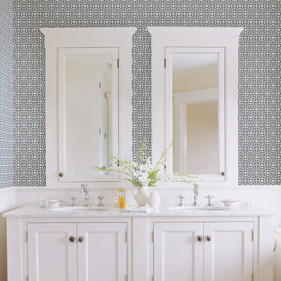 Boxwood Blue Geometric Wallpaper