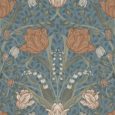 Tulipa Blue Floral Wallpaper