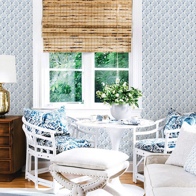 Santiago Blue Scalloped Wallpaper