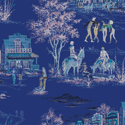 Punk Rock Toile Wallpaper - Sapphire