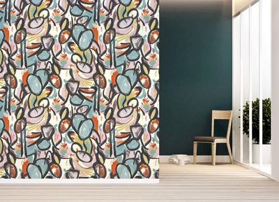 Krasner Wallpaper - Blue Orange Blush