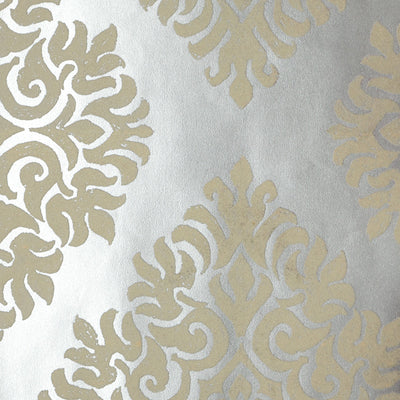 French Garden Damask Wallpaper - Pewter and White Velvet