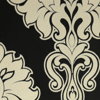 Symphony Damask Wallpaper - Ebony and White Velvet