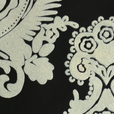 Heirloom Damask Wallpaper - Ebony and White Velvet