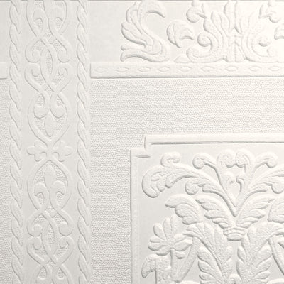 Dado Panel Rococo Paintable Embossed Wallpaper