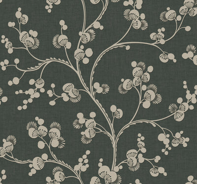 Dahlia Trail Wallpaper - Black/Taupe