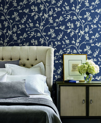 Dahlia Trail Wallpaper - Navy