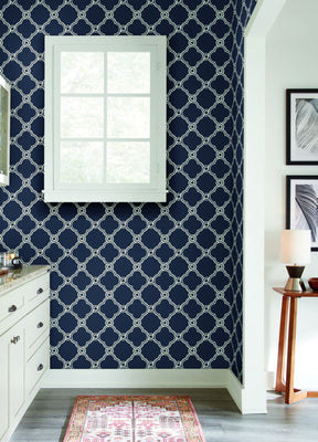 Open Trellis Wallpaper - Navy