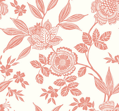 Wood Cut Jacobean Wallpaper - Salmon