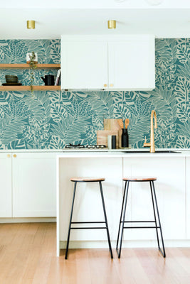 Jungle Leaves Wallpaper - Teal