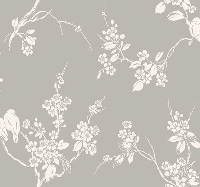 Imperial Blossoms Branch Wallpaper - Gray/White