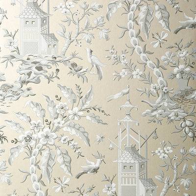 Pagoda Garden Wallpaper - Metallic Pewter