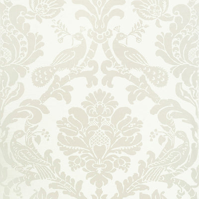 Passaro Damask Wallpaper - Pearl on White