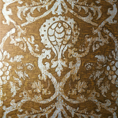 Pravata Damask Wallpaper - Sienna on Foil