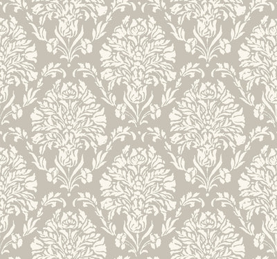 Block Print Damask Wallpaper - Gray