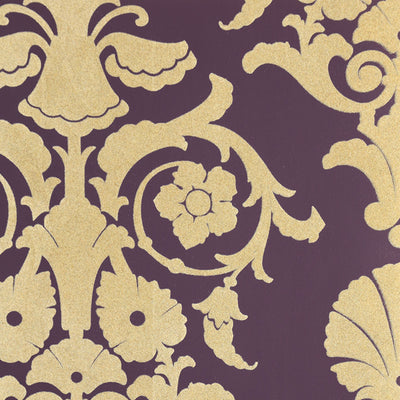 Manchester Damask Flocked Wallpaper - Plum and Beige