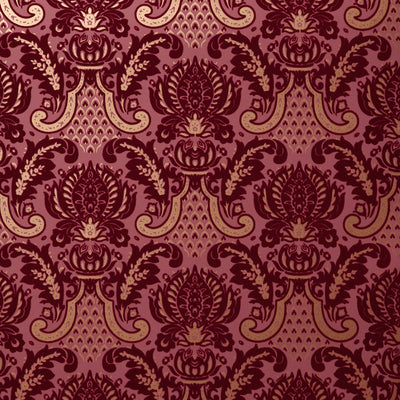 Windsor Flocked Wallpaper - Maroon & Gold