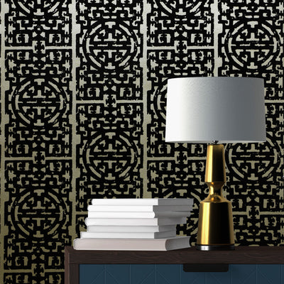 Zodiac Flocked Wallpaper - Black & Champagne