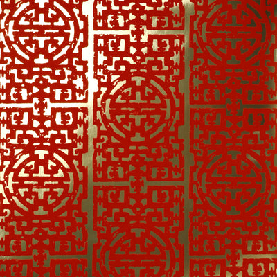 Zodiac Flocked Wallpaper - Scarlet & Gold